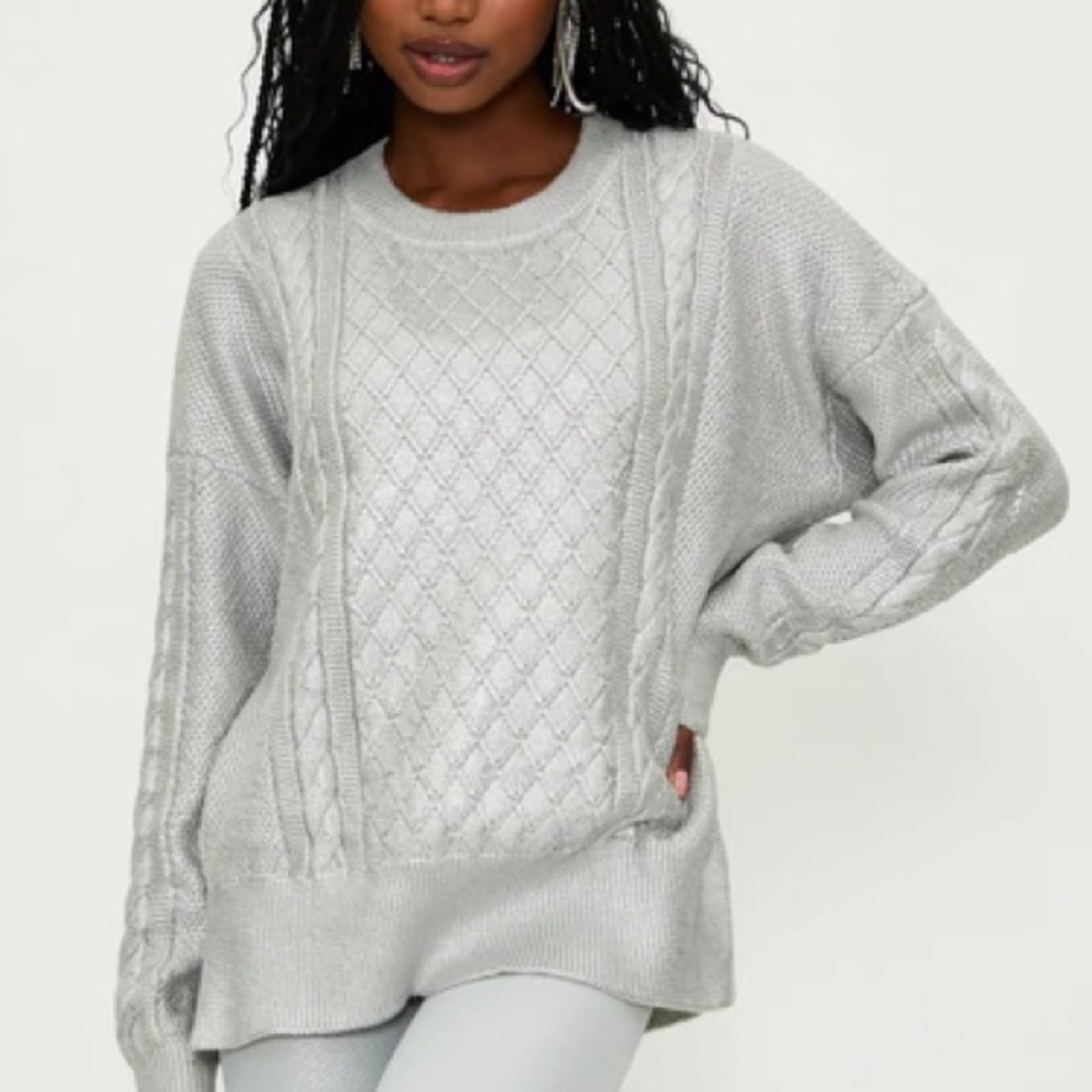 Beach Riot Callie Sweater Silver Shine Cable